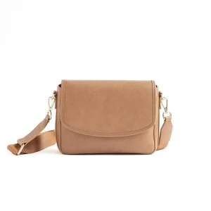Classic Solid Brown Saddle Crossbody Purse Curved Front Flap Detachable Wide Shoulder Strap for Weekend Shopping Coffee Date
