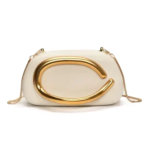 Classic Women’s Small Square Evening Bag with Gilded Metal Handle Chain Hand Held Crossbody Bag