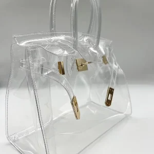 Clear Jelly Tote Bag Fashion Transparent Shoulder Bag with Metal Lock for Ladies