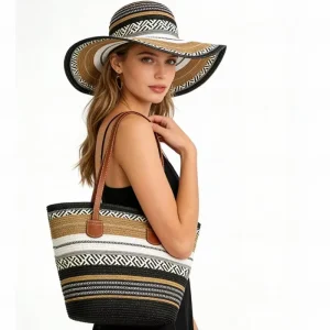 Colombian Sombrero Vueltiao Hat Multicolor Striped Wide Brim Straw Beach Sun Hat for Women