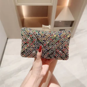 Color Crystal Evening Handbag Women Luxury Elegant Bling Shining Full of Colorful Rhinestone Evening Bags Purses Clutches Purse