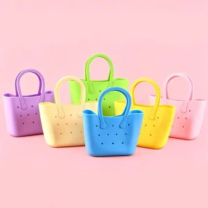 Colorful Silicone Beach Bag Lightweight Children Kid Cartoon DIY Cute Summer Tote Hole Bag