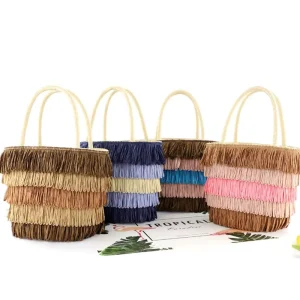 Colorful Straw Hand Beach Bags Women Summer Beach Tote Bag