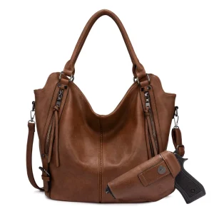 Concealed Carry Hobo Purse For Women Faux Leather Crossbody Shoulder Bag Large Tote Bag With Detachable Holster