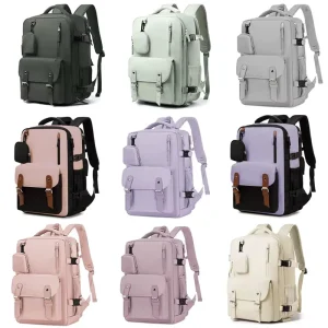 Contrast Color Oxford Casual Backpack College Student Schoolbag Women’s Leisure Travel Computer Bag Waterproof Lightweight