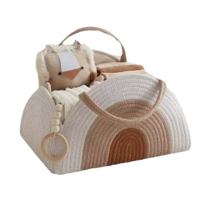 Convenient Cotton Cord Handbag Modern Woven Baby Diaper Basket Tote Bag Mommy Storage Baskets With Braided Rope For Easy Storage