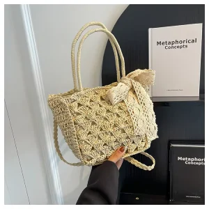 Convertible Paper Straw Bag Handwoven Crossbody Minimalist Woven Purse for Women Eco Chic Summer Accessory