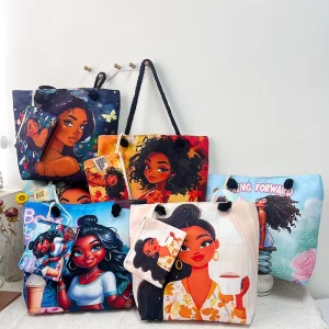 Cool Black Girl Spot Model Large Capacity Polyester Beach Tote Bag Travel Storage Fashion Canvas Design Shoulder Bag