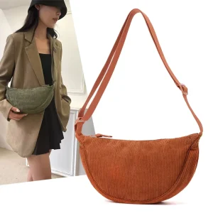 Corduroy Crescent Bag for Women Crossbody Half Moon Bag with Adjustable Shoulder Strap Multi purpose Crescent Hobo for Travel