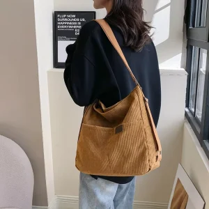 Corduroy Large Tote Bag Crossbody Purse Women Girls Casual Backpack Shoulder Handbags Strap Solid Color Coquette Bags