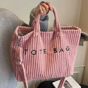 Corduroy New Large Capacity Autumn Fashion Lady Handbag Women’s Popular Letter Light Star Velvet Shoulder Bag Polyester