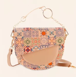 Cork Tree skin Bag Wooden Outer Stitching Semi round Saddlebag Cover Polyester Geometric Pattern Crossbody Handbag Women Two
