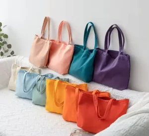 Cotton Canvas Tote Bags with Handle Zipper Closure Custom Logo Reusable Travel Use Plain Design Available Colored