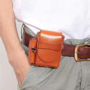Cowhide Leather Waist Bag Genuine Leather Waist Bag Outdoor Belt Wearing Small Waist Bag for Men