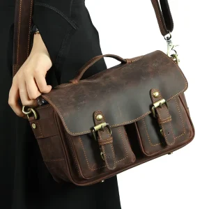 Crazy Horse Leather Crossbody Shoulder Bag for Men Sling Messenger Bags Casual Retro Multifunctional Work Handbag
