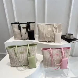 Creative High End 4 Colors Shopping Bag Fashion Eco friendly Straw Shoulder Bag High Quality Casual Design Tote Bag