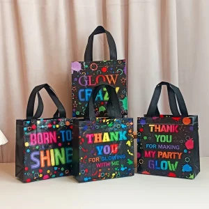 Creative Neon Luminous Theme Party Gift Bags Candy Print Tote Bags Waterproof Non woven Fabric Children’s Gift Bags