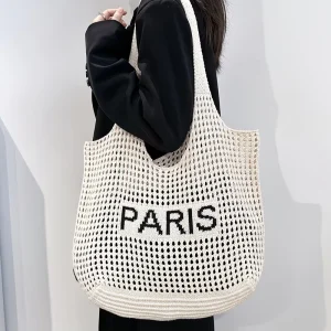 Crochet Single Shoulder Tote Bags for Women Large Capacity Hollowed Knitted Beach Bag Custom Logo for Summer
