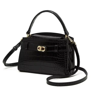 Crocodile Embossed Cowhide Bag Women Genuine Leather Purse Minimalist Tote Shoulder Crossbody Small Square Bag