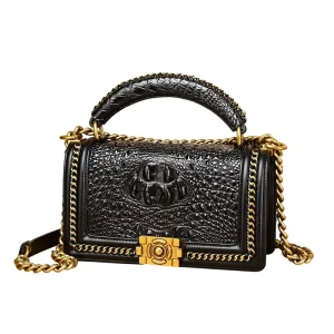 Crocodile Head Pattern Genuine Leather Square Open Waterproof Single Shoulder Crossbody Women’s Bag Daily Matching Versatile