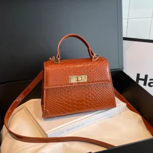 Crocodile PU Leather Designer Handbag for Women Top Handle Crossbody Bag Elegant Evening Clutch for Daily Use