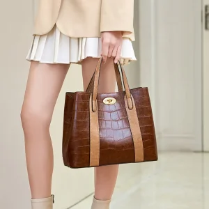 Crocodile Pattern Handbags Women Designer Alligator Embossed Tote Bag Elegant Top Handle Shoulder Satchel Work Bag