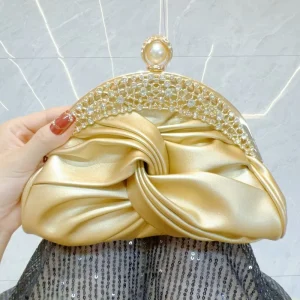 Cross Border Celebrity Fashion Polyester Clutch Bag Rhinestone Evening Bridal Bag Women’s Strapless Waterproof