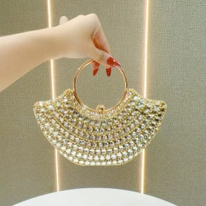 Cross Border Evening Bag Women Elegant Party Handbag Geometric Print Crystal Trim Slim Waterproof Shoulder Bag Versatile