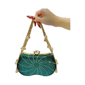 Cross Border Fashion Women’s Shiny Polyester Waterproof Evening Clutch Bag with Chain Strap Match Dress Fashionable Elegant