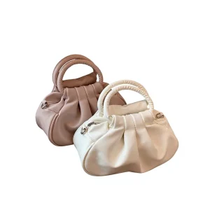 Cross Border New Style Women’s Ruched Solid Color All Match Retro Cloud Folding Hand Carry Underarm Shoulder Crossbody Bag