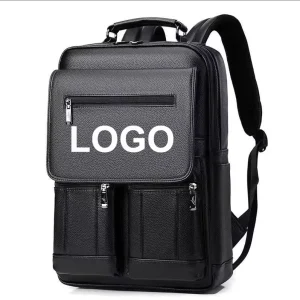 Cross-Border Retro PU Leather Waterproof Backpack Mens Fashionable College Student Casual Laptop Bag Polyester