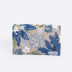 Cross Border Women’s High End Envelope Clutch Bag Sequin Embroidery Cotton Fabric Small Niche Summer Woven Polyester Lining