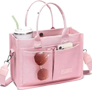 Cross border Canvas Tote Bag Women Large Capacity Multiple Pockets Trendy Crossbody Bag Wide Shoulder Strap Magnetic Closure