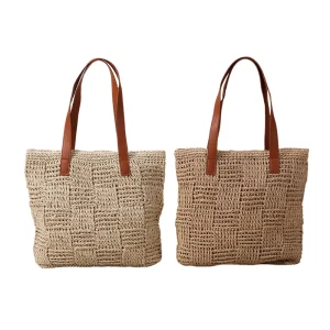 Cross-border Customized Large-capacity Single-shoulder Zipper All-match Fashion Tote Bag Seaside Casual Paper Straw Urban