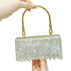 Cross-border European American Street Trend Banquet Evening Dress Handbag Full Diamond Shiny Tassel Shoulder Trapeze Bag