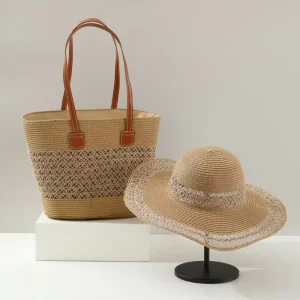 Cross-border Factory Lace-woven Large-capacity Straw Woven Casual Beach Bag Single-shoulder Hat Bag Bag Set