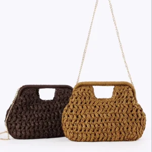 Cross-border Factory Portable Clasp Chain Cross-body Women’s Woven Straw Bag Weaving Bag