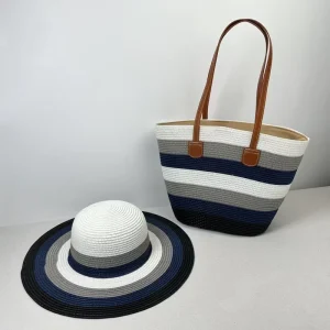 Cross-border Factory Woven Beach Bag Hat Set Combination Handmade Fashionable Straw Shoulder Bag