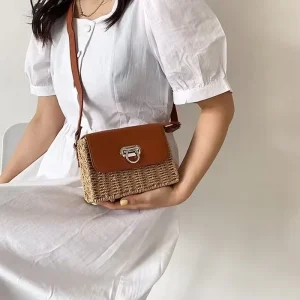 Cross border Fashionable Handcrafted Woven Straw Bag for Women with Slanted Hanging Design