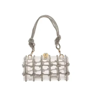 Cross border New Hand woven Rope Dinner Bag Diamonds Single Strap Women’s Small Square Handbag
