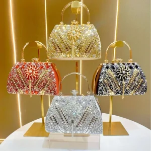 Cross-border Trend Women’s High-End Celebrity Diamond-Encrusted Polyester Handbag Evening Bag