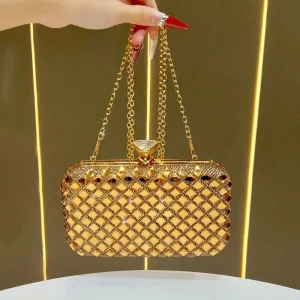 Cross-border Women’s Clutch Evening Bag Polyester Chain Strap Diamond Lattice Urban Simplicity European American Fashion