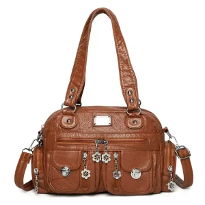 Cross border Women’s New Large Capacity Zipper Single Strap Soft Leather Crossbody Shoulder Bag Portable Commuter Handbag