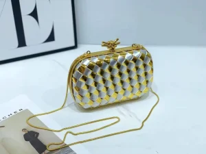 Cross border for Fashion Lady PU Woven Dinner Women’s Clutch Crossbody Shoulder Bag Buckle Closure Bow Embellishment High Beauty