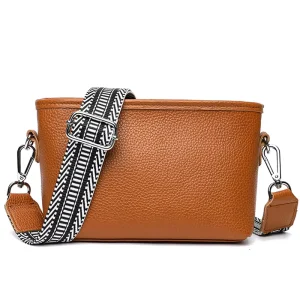 Crossbody Bag for Women PU Fashion Wide Strap Shoulder Bag Purse Trendy Design Camera Crossbody Purse Top Zip