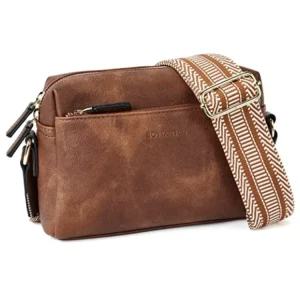 Crossbody Bags for Women Trendy Wide Strap Triple Pockets Zipper PU Vegan Leather Shoulder Handbags