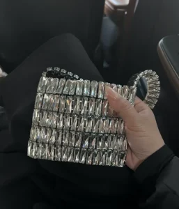 Crystal Clear Trimming Silver Rhinestone Bag Clutch Bags Chain Crossbody Handbags Party Women Small Evening Handbag