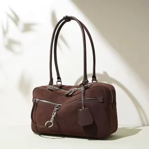Custom Autumn Winter Maillard Casual Tote Women’s Suede Genuine Leather Handbag Large Capacity Portable Buckle Durable