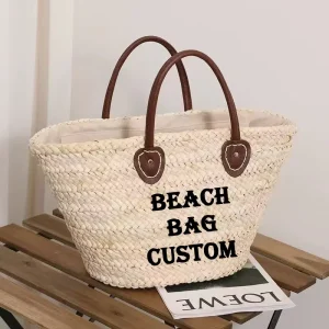 Custom Beach Bag Straw Tote Bag Faux Leather Customized Hand Bags Ladies Purses and Handbags