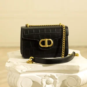 Custom Black Croc Leather Ladies Chain Sling Shoulder Bag Fashion Crossbody Side Purse for Women